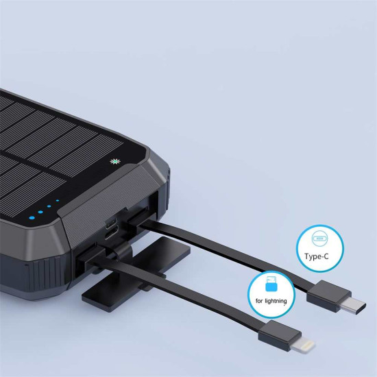 Factory OEM 30000mAh Solar Power Bank PD 22.5W Built in Cables Fast Charge Qi Wireless Charge 15W Portable Outdoor with Light Factory OEM 30000mAh Solar Power Bank PD 22.5W Built in Cables Fast Charge Qi Wireless Charge 15W Portable Outdoor with Light