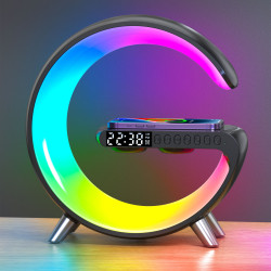  Bedside Table Lamp, Wireless Charger, Alarm Clock, Speaker, and RGB Night Light Charging Station 